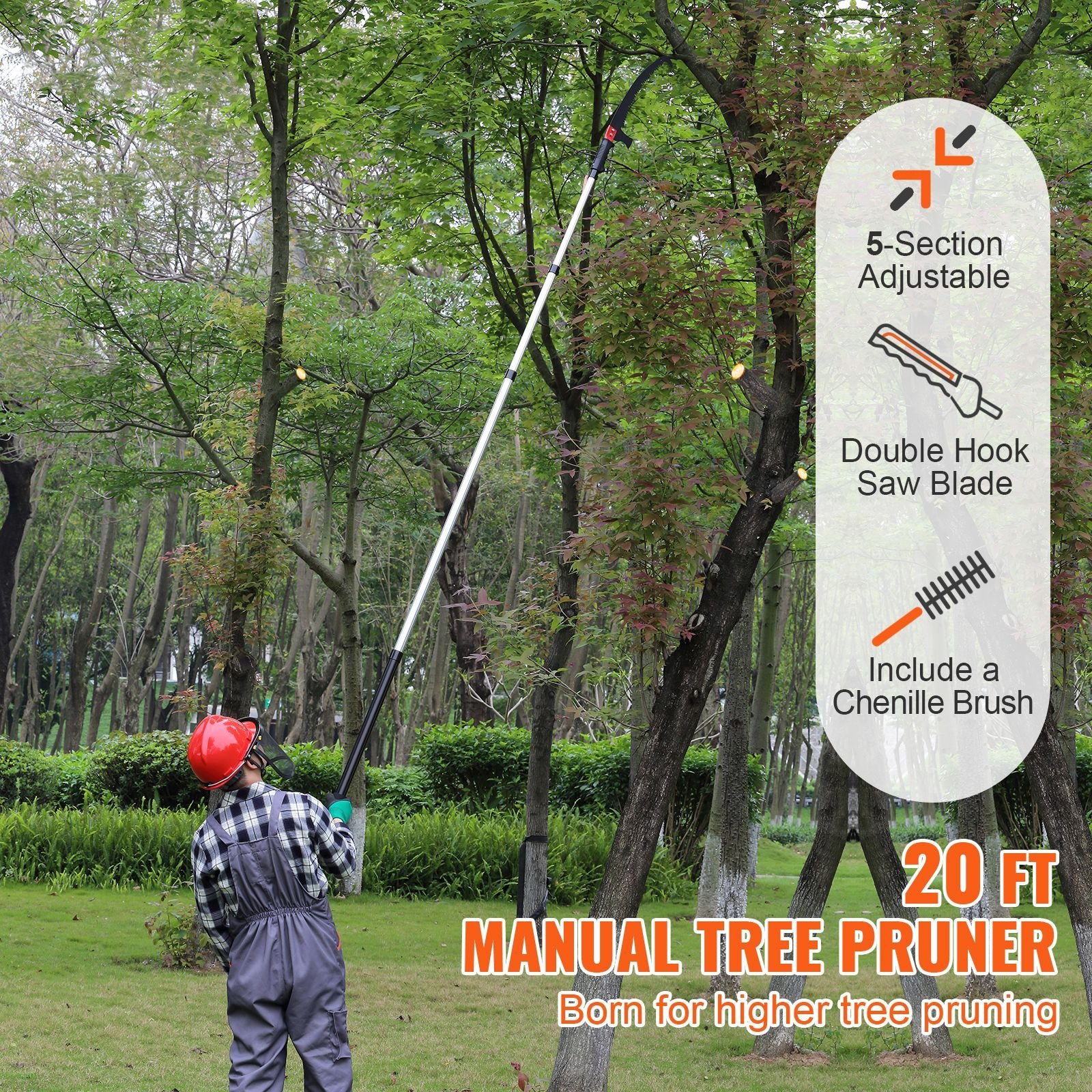 manual pole saw 49 20 ft extendable tree pruner sharp steel blade for high branches trimming with lightweight aluminum alloy handle and a chenille brush for pruning palms and shrubs.jpg