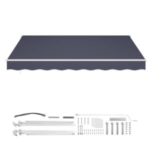 Manual Retractable Awning, 11.5' x 9.8' Outdoor Patio Awning Retractable Sun Shade, Patio Door Window Water-Resistant Polyester Sunshade Shelter with Crank Handle for Deck, Balcony, Yard, Gray