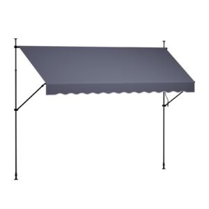 Manual Retractable Awning, 138" Outdoor Retractable Patio Awning Sunshade Shelter, Height Adjustable Patio Door Window Canopy with Manual Crank Handle for Backyard, Garden, Balcony, Dark Gray