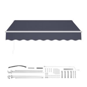 Manual Retractable Awning, 8.2' x 6.6' Outdoor Patio Awning Retractable Sun Shade, Patio Door Window Water-Resistant Polyester Sunshade Shelter with Crank Handle for Deck, Balcony, Yard, Gray