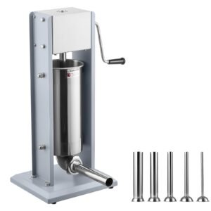 Manual Sausage Stuffer, 11 LBS / 5 L Vertical Meat Stuffer, Heavy Duty Sausage Casing Meat Stuffing Machine, Dual-Speed Stainless Steel Filler with 5 Filling Tubes, for Commercial and Home Use