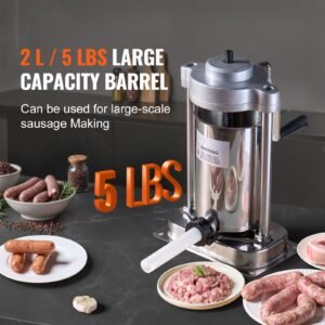 manual sausage stuffer 2 l 5 lbs vertical sausage machine with g type clamp food grade 304 stainless steel barrel with 2 stuffing tubes for home kitchen restaurant commercial 1.jpg
