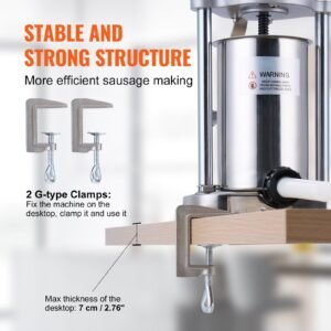 manual sausage stuffer 2 l 5 lbs vertical sausage machine with g type clamp food grade 304 stainless steel barrel with 2 stuffing tubes for home kitchen restaurant commercial 2.jpg