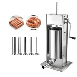 Manual Sausage Stuffer, 33 LBS / 15 L Vertical Meat Stuffer, Heavy Duty Sausage Casing Meat Stuffing Machine, Dual-Speed Stainless Steel Filler with 5 Filling Tubes, for Commercial and Home Use