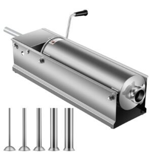Manual Sausage Stuffer, 7 L / 15 LBS Horizontal Sausage Machine, Dual-Speed Meat Stuffer, Made of Food-Grade 304 Stainless Steel, Includes 5 Stuffing Tubes, for Home Kitchen Restaurant Commercia