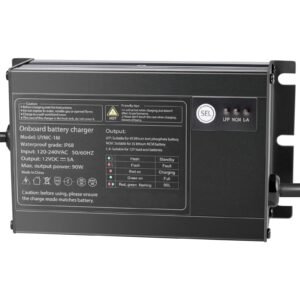 Marine Battery Charger, 1-Bank, 5A 12V Onboard Boat Charger, IP68 Waterproof Smart On-Board Battery Charger, for Lithium-Ion (LiFePO4), NCM, Lead-Acid Batteries, Large Boat, Yacht, RV, Trailer