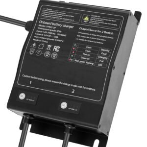 Marine Battery Charger, 2-Bank, 10A 12V Onboard Boat Charger, IP68 Waterproof Smart On-Board Battery Charger, for Lithium-Ion (LiFePO4), NCM, Lead-Acid Batteries, Large Boat, Yacht, RV, Trailer