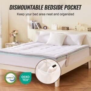 mattress topper queen size 4 in thickness memory foam fiber fill detachable washable ergonomically designed for pressure relief comfortable cooling breathable ideal for hot sleepers 3.jpg