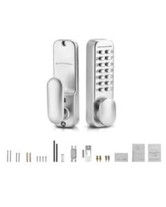 Mechanical Keyless Entry Door Lock, 14 Key Mechanical Door Lock, Mechanical Keypad Door Knob, Single-Side Stainless Steel Waterproof Keyless Gate Lock, for Home Office Outdoor Fence Garage Yard