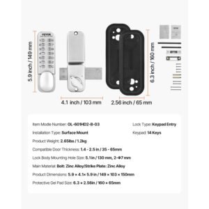 Mechanical Keyless Entry Door Lock, 14 Key Mechanical Door Lock, Mechanical Keypad Door Lock with Adjustable Thumb Knob, Single-Side Zinc Alloy Waterproof Keyless Gate Lock, for Home Office