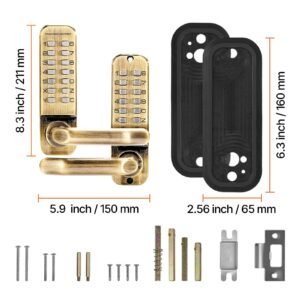 Mechanical Keyless Entry Door Lock, 14 Key Mechanical Door Lock, Mechanical Keypad Door Lock with Handle, Double-Sided Stainless Steel Waterproof Keyless Gate Lock, for Home Office Fence Garage