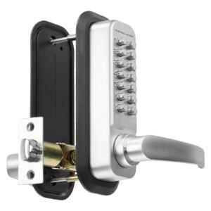 Mechanical Keyless Entry Door Lock, 14 Key Mechanical Door Lock, Mechanical Keypad Door Lock with Handle, Double-Sided Stainless Steel Waterproof Keyless Gate Lock, for Home Office Yard, Sliver