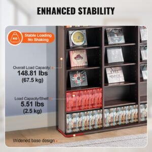 Media Storage Cabinet, 9-layer DVD Shelf Holds up to 756 CDs, Adjustable CD Shelves 27 Compartments, Protects & Organizes Music, Movie, Video Games or Memorabilia Collections, Espresso