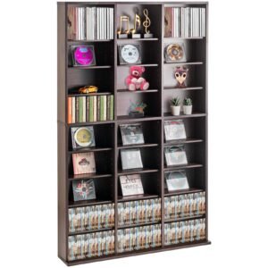 media storage cabinet 9 layer dvd shelf holds up to 756 cds adjustable cd shelves 27 compartments protects organizes music movie video games or memorabilia collections espresso 5.jpg