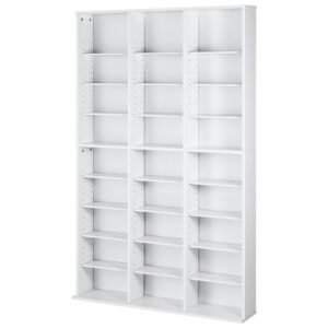 Media Storage Cabinet, 9-layer DVD Shelf Holds up to 756 CDs, Adjustable CD Shelves 27 Compartments, Protects & Organizes Music, Movie, Video Games or Memorabilia Collections,White