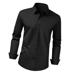 Men's Button Up Shirt, Mens Long Sleeve Wrinkle-free Button Down Dress Shirts, Slim Fit Soft Stretch Fabric for Business Casual or Formal, Work, Wedding, Dinner, Black, L Size