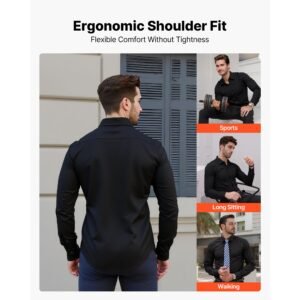 men's button up shirt, mens long sleeve wrinkle free button down dress shirts, slim fit soft stretch fabric for business casual or formal, work, wedding, dinner, black, l size