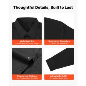 men's button up shirt, mens long sleeve wrinkle free button down dress shirts, slim fit soft stretch fabric for business casual or formal, work, wedding, dinner, black, l size