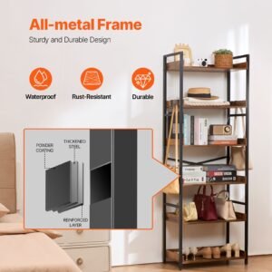metal bookshelf 6 tier industrial bookshelf tall wide rustic vintage storage bookcase with open shelves freestanding display shelving unit storage rack for living room bedroom office 3.jpg