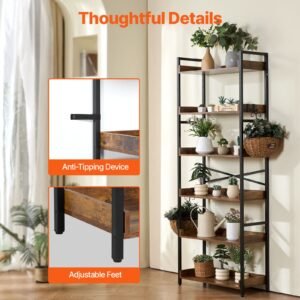 metal bookshelf 6 tier industrial bookshelf tall wide rustic vintage storage bookcase with open shelves freestanding display shelving unit storage rack for living room bedroom office 5.jpg