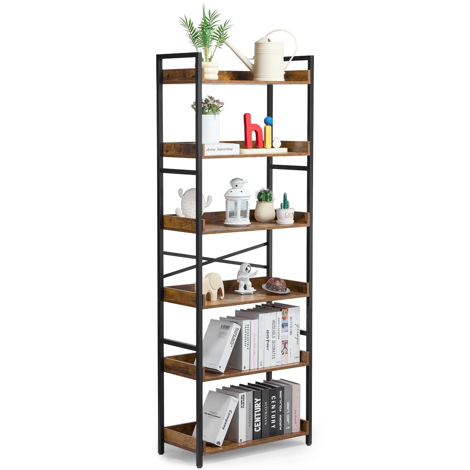 metal bookshelf 6 tier industrial bookshelf tall wide rustic vintage storage bookcase with open shelves freestanding display shelving unit storage rack for living room bedroom office.jpg