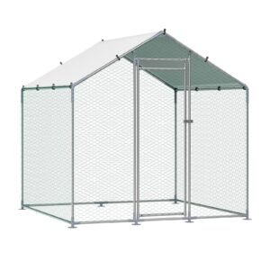 Metal Chicken Coop, 6.56x6.56x6.56ft Large Walk-in Chicken Runs with Cover, Spire Roof Hen House Enclosure with Security Lock, Outdoor Duck Rabbit Cage Poultry Pen for Backyard, Farm, Yard