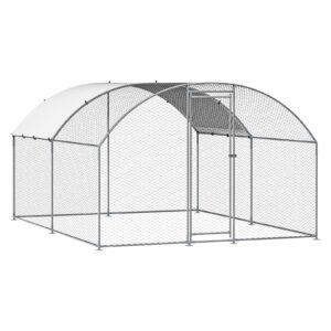 Metal Chicken Coop, 9.8x13.1x6.5 ft Large Walk-in Chicken Runs with Cover, Doom Roof Hen House Enclosure with Security Lock, Outdoor Duck Rabbit Cage Poultry Pen for Backyard, Farm, Yard