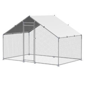 Metal Chicken Coop, 9.8x6.5x6.5ft Large Walk-in Chicken Runs with Cover, Spire Roof Hen House Enclosure with Security Lock, Outdoor Duck Rabbit Cage Poultry Pen for Backyard, Farm, Yard