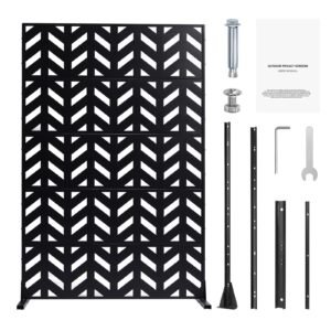Metal Privacy Screen, 47" W x 72" H, Outdoor Privacy Screens 5-Panel, Freestanding Outdoor Divider with Stand, Decorative Garden Steel Privacy Fence for Balcony Patio Indoor Room Black