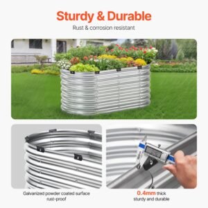 metal raised garden bed, 4 x 2 x 2 ft outdoor galvanized planter box, with open bottom, large oval planter raised bed for gardening vegetables, flowers, herbs, and succulent plants, silver