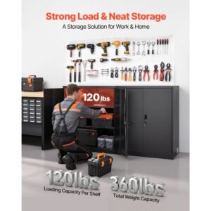 metal storage cabinet 417 in steel garage cabinet with 2 adjustable shelves 2 magnetic doors 2 keys 3 tiers lockable tool storage for pantry warehouse basement office black 1.jpg