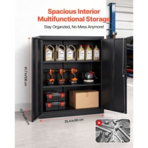 metal storage cabinet 417 in steel garage cabinet with 2 adjustable shelves 2 magnetic doors 2 keys 3 tiers lockable tool storage for pantry warehouse basement office black 2.jpg