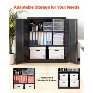 metal storage cabinet 417 in steel garage cabinet with 2 adjustable shelves 2 magnetic doors 2 keys 3 tiers lockable tool storage for pantry warehouse basement office black 3.jpg
