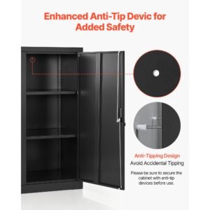 metal storage cabinet 417 in steel garage cabinet with 2 adjustable shelves 2 magnetic doors 2 keys 3 tiers lockable tool storage for pantry warehouse basement office black 4.jpg