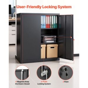 metal storage cabinet 417 in steel garage cabinet with 2 adjustable shelves 2 magnetic doors 2 keys 3 tiers lockable tool storage for pantry warehouse basement office black 5.jpg