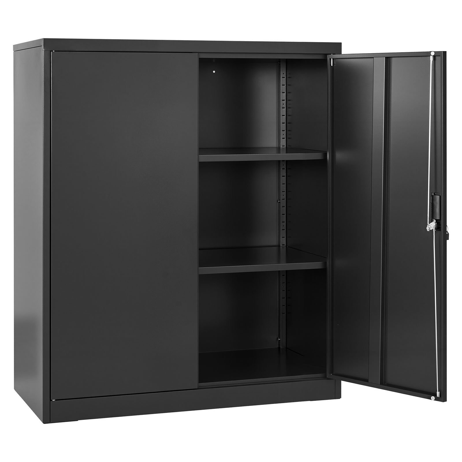 metal storage cabinet 417 in steel garage cabinet with 2 adjustable shelves 2 magnetic doors 2 keys 3 tiers lockable tool storage for pantry warehouse basement office black.jpg