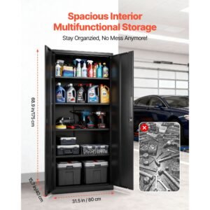 metal storage cabinet 689 in lockable steel garage cabinet with 4 adjustable shelves 2 magnetic doors 2 keys 5 tiers tool storage for pantry warehouse basement laundry office black 2.jpg