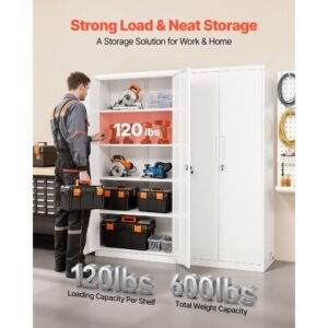 metal storage cabinet 689 in lockable steel garage cabinet with 4 adjustable shelves 2 magnetic doors 2 keys 5 tiers tool storage for pantry warehouse basement laundry office white 1.jpg