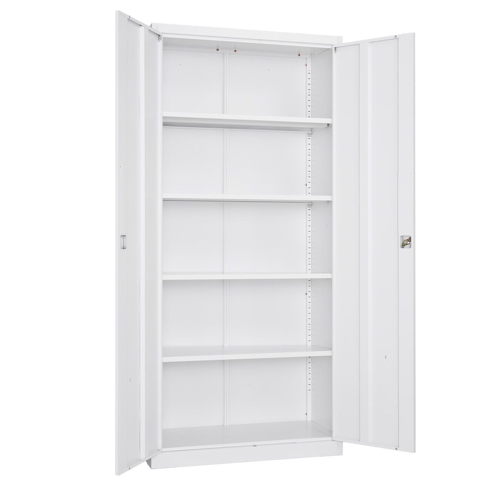 metal storage cabinet 689 in lockable steel garage cabinet with 4 adjustable shelves 2 magnetic doors 2 keys 5 tiers tool storage for pantry warehouse basement laundry office white.jpg