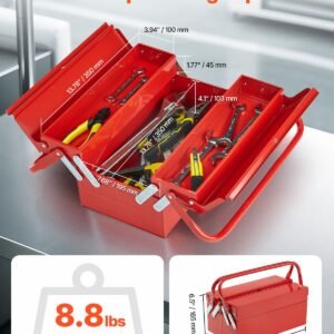 metal tool box 14 inch 2 tier 3 tray portable folding tool chest organizer with handle lock hole powder coated steel cantilever toolbox for household factory warehouse repair shop red 1.jpg