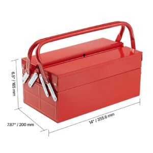 metal tool box 14 inch 2 tier 3 tray portable folding tool chest organizer with handle lock hole powder coated steel cantilever toolbox for household factory warehouse repair shop red 3.jpg