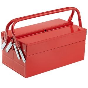 metal tool box 14 inch 2 tier 3 tray portable folding tool chest organizer with handle lock hole powder coated steel cantilever toolbox for household factory warehouse repair shop red.jpg
