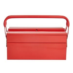 metal tool box 14 inch 2 tier 3 tray portable folding tool chest organizer with handle lock hole powder coated steel cantilever toolbox for household factory warehouse repair shop red 5.jpg