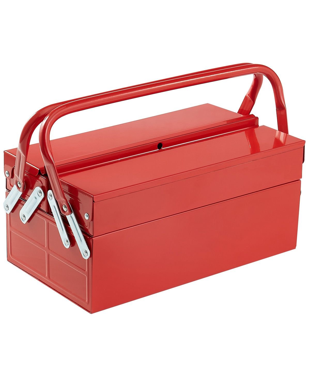 metal tool box 14 inch 2 tier 3 tray portable folding tool chest organizer with handle lock hole powder coated steel cantilever toolbox for household factory warehouse repair shop red.jpg