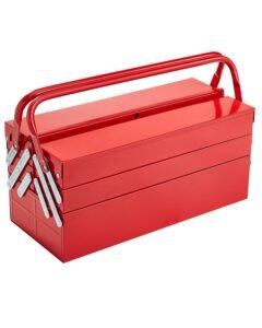 Metal Tool Box, 18-inch, 3-Tier 5-Tray Portable Folding Tool Chest Organizer with Handle & Lock Hole, Powder Coated Steel, Cantilever Toolbox for Household Factory Warehouse Repair Shop, Red