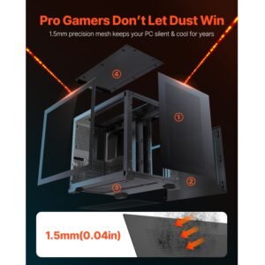 Mid-Tower PC Case, Dual Chamber, Gaming Computer Case with Tempered Glass Panels, Magnetic Dust Filter, Cable Management, for GPU up to 410 mm in Length, Compatible with ATX/M-ATX/ITX, No Fan