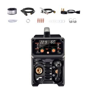 MIG Welder, 200A Synergic Mig Welding Machine, 4-in-1 Gas MIG/Flux Core MIG/Stick/Lift TIG Multi-Process Welder Machine, 110V/220V Dual Voltage Mig Welder with IGBT Inverter & LCD Screen Display