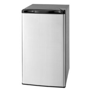 Mini Fridge, 3.2 Cu.Ft, Single Door Compact Refrigerator, Adjustable Temperature, Glass Shelf, Energy Efficient Small Refrigerator, Reversible Door, Low Noise, for Bedroom Dorm Office, Stainless