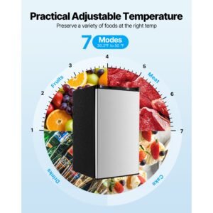 mini fridge, 3.2 cu.ft, single door compact refrigerator, adjustable temperature, glass shelf, energy efficient small refrigerator, reversible door, low noise, for bedroom dorm office, stainless