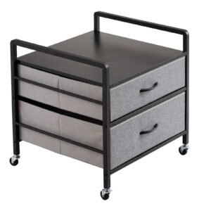 Mini Fridge Stand with Storage, 176 lb-Capacity Mini Fridge Table with 2 Drawers & 4 Swivel Wheels, Mobile Mini Fridge Shelf, Gray Mini Fridge Organizer for Dorm, Apartment, Office, Bedroom